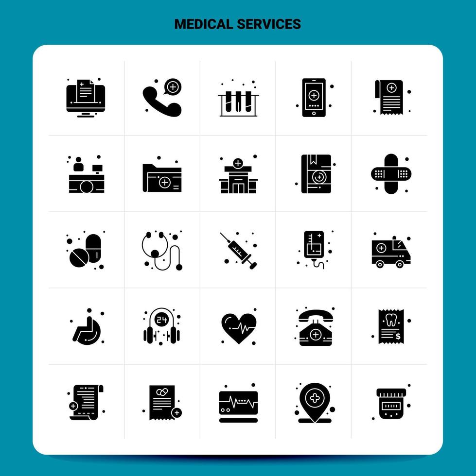 Solid 25 Medical Services Icon set Vector Glyph Style Design Black Icons Set Web and Mobile Business ideas design Vector Illustration