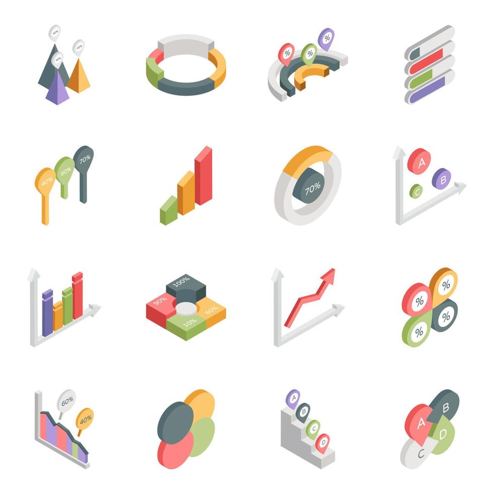 Pack of Graphs Isometric Icons vector