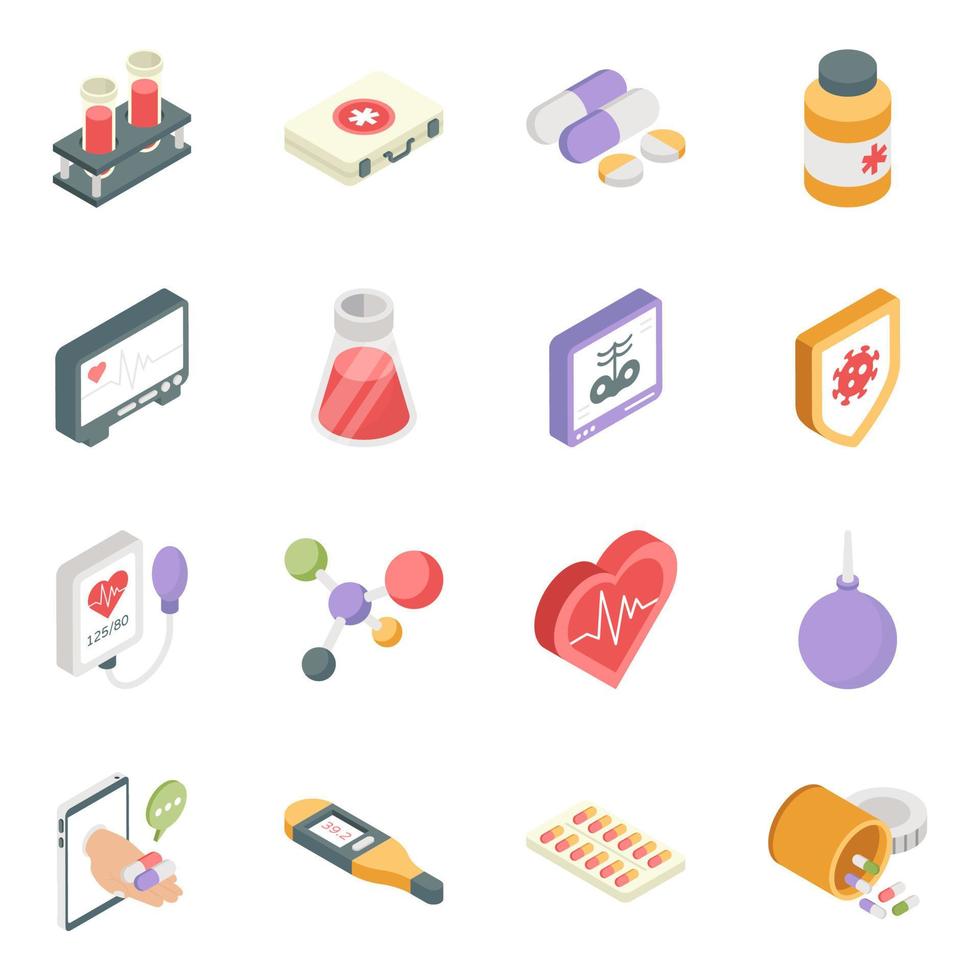 Pack of Medical Isometric Icons vector