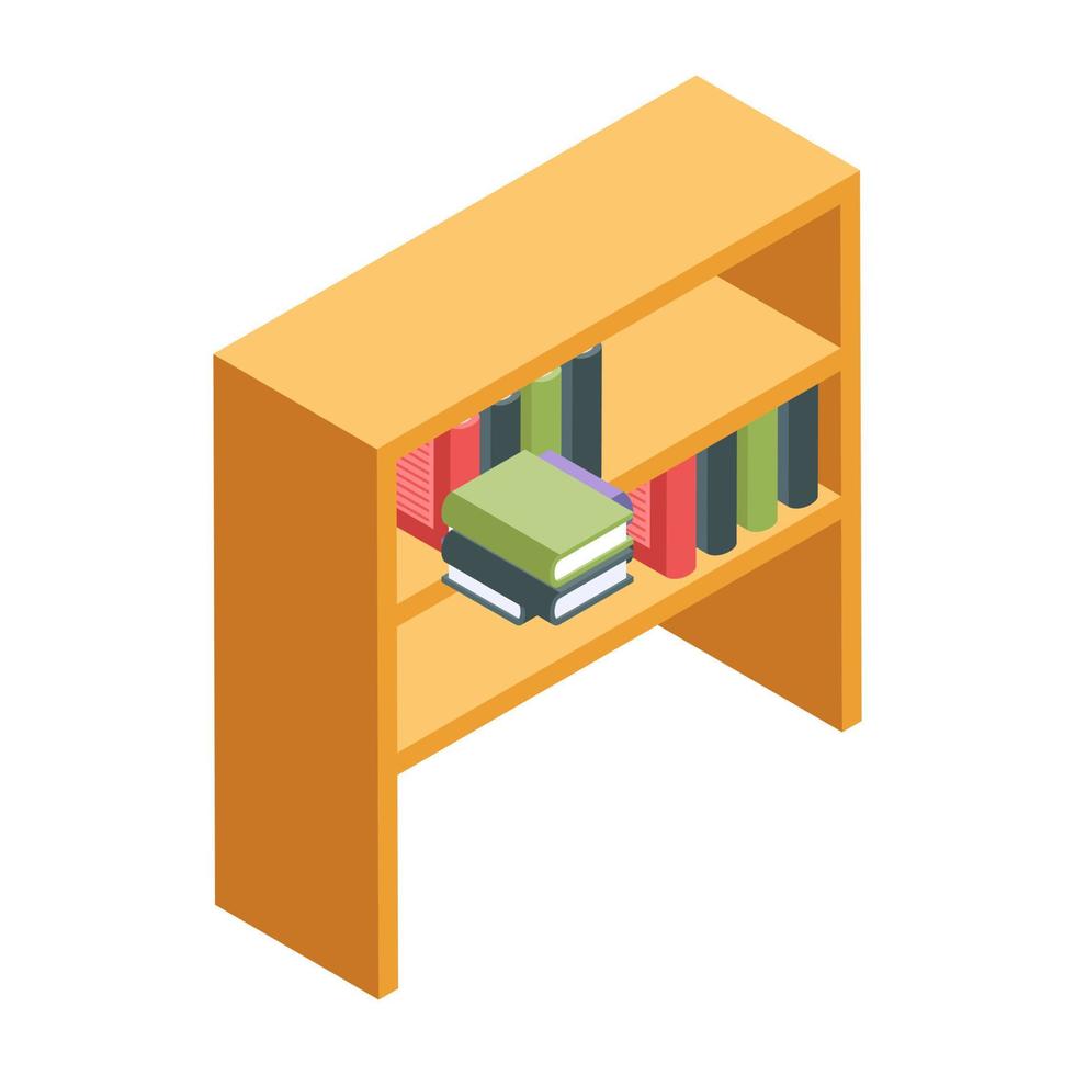 An icon of bookshelf in isometric isometric design available for instant download vector