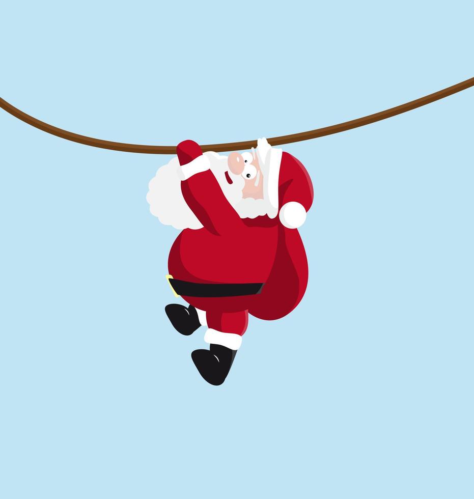 Santa hanging on the rope vector