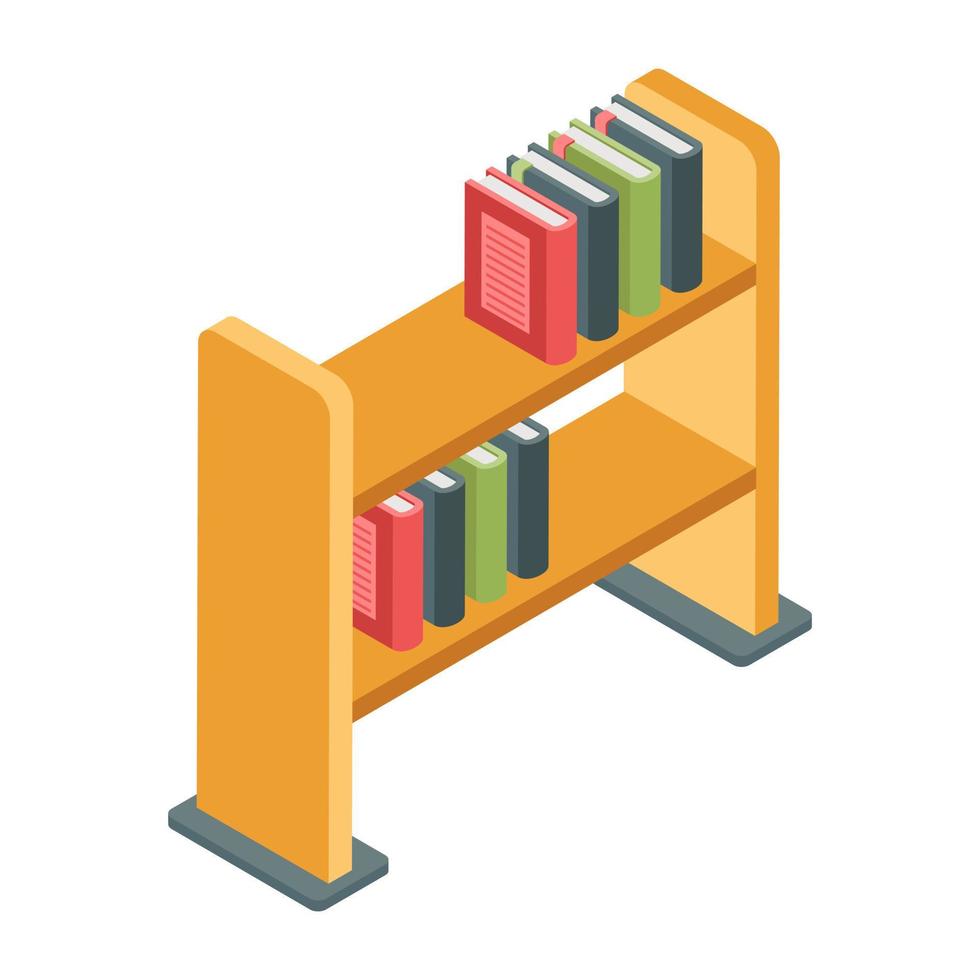 An icon of bookshelf in isometric isometric design available for instant download vector