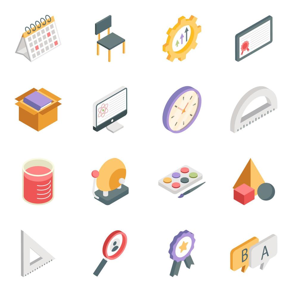 paquete de iconos isométricos de educación y estudio vector