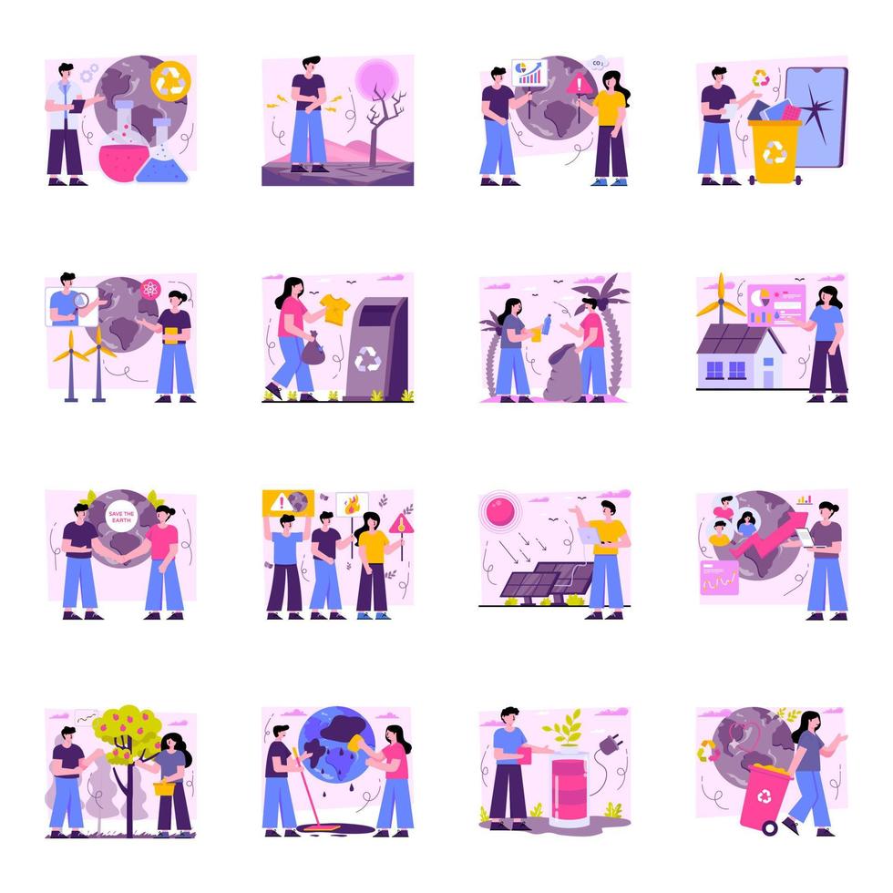 Pack of Environmental Issues Flat Illustrations vector