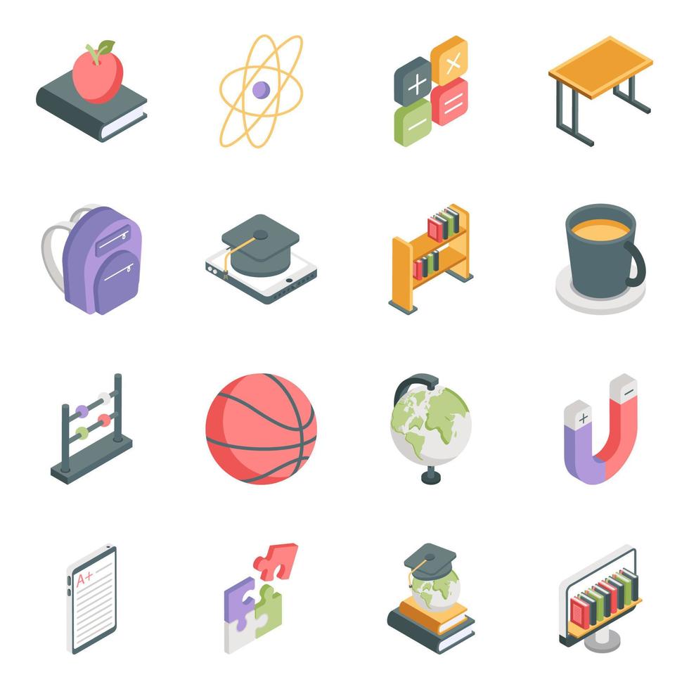 Pack of Education and Learning Isometric Icons vector