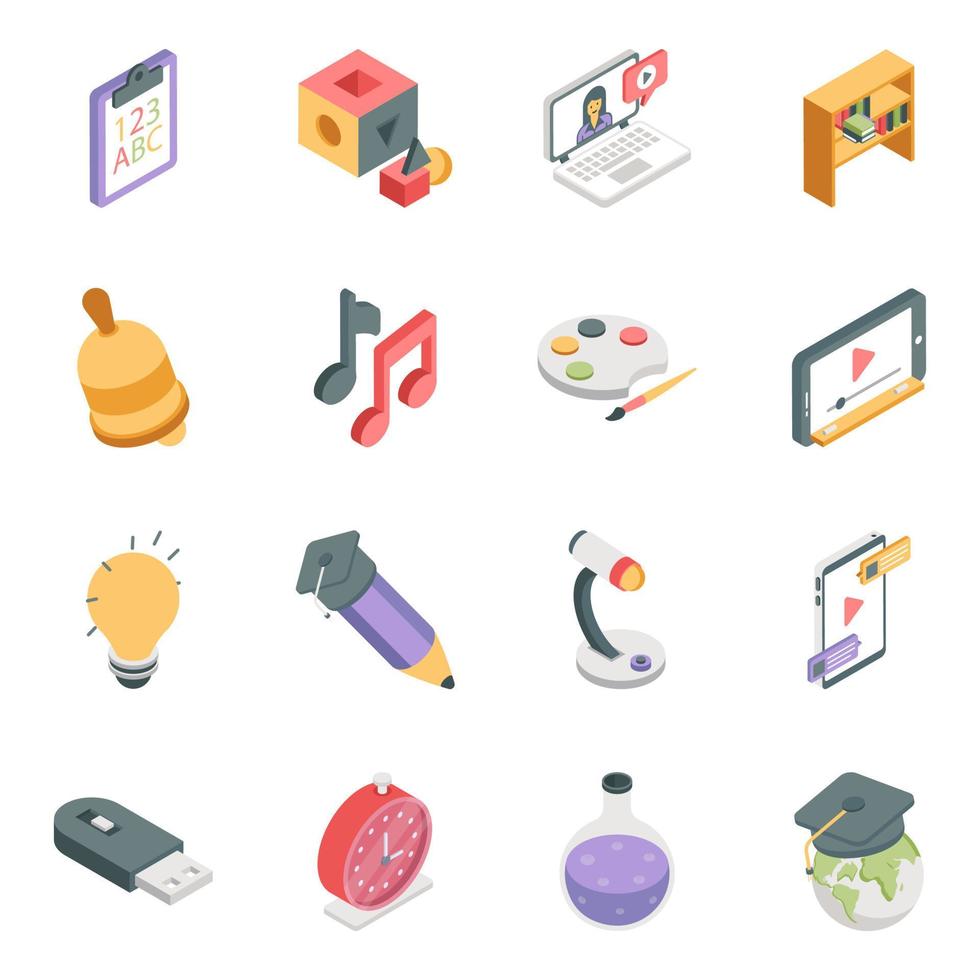 paquete de iconos isométricos de aprendizaje vector