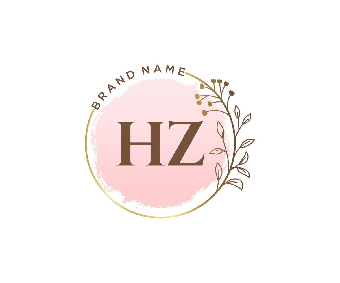 Initial HZ feminine logo. Usable for Nature, Salon, Spa, Cosmetic and Beauty Logos. Flat Vector Logo Design Template Element.