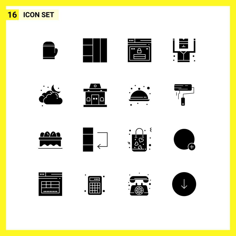 Group of 16 Solid Glyphs Signs and Symbols for moon cloud web security criminal Editable Vector Design Elements