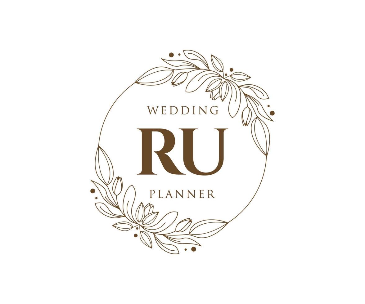 RU Initials letter Wedding monogram logos collection, hand drawn modern minimalistic and floral templates for Invitation cards, Save the Date, elegant identity for restaurant, boutique, cafe in vector