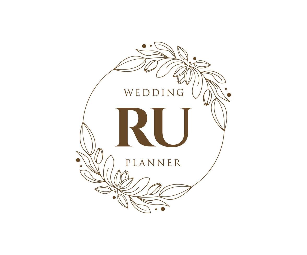 colección de logotipos de monograma de boda con letras iniciales ru, plantillas florales y minimalistas modernas dibujadas a mano para tarjetas de invitación, guardar la fecha, identidad elegante para restaurante, boutique, café en vector