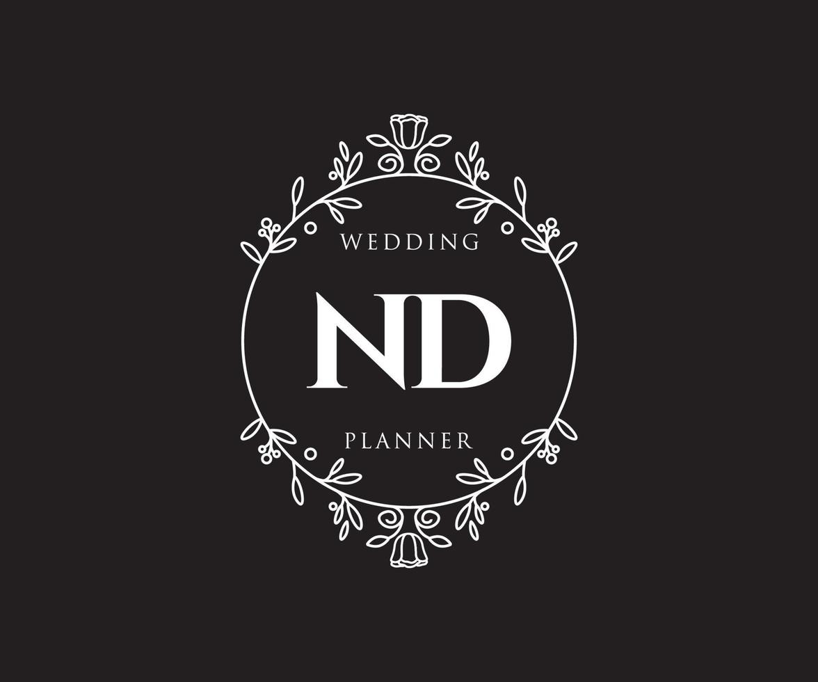 ND Initials letter Wedding monogram logos collection, hand drawn modern minimalistic and floral templates for Invitation cards, Save the Date, elegant identity for restaurant, boutique, cafe in vector