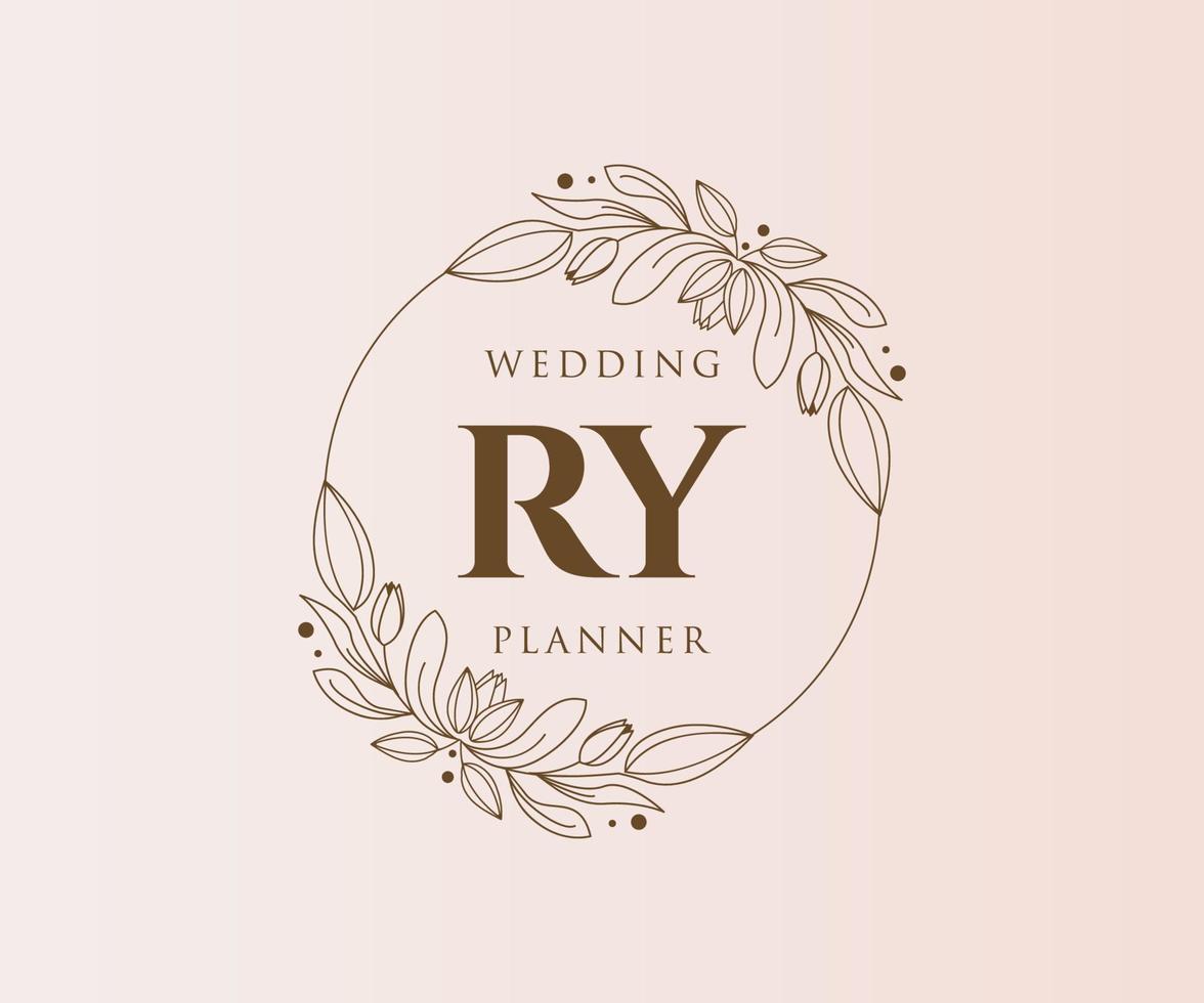 colección de logotipos de monograma de boda con letras iniciales ry, plantillas florales y minimalistas modernas dibujadas a mano para tarjetas de invitación, guardar la fecha, identidad elegante para restaurante, boutique, café en vector