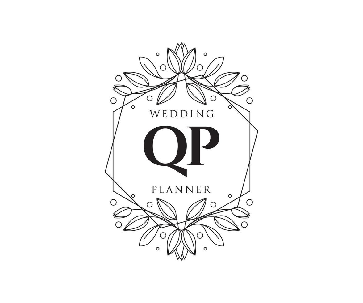 QP Initials letter Wedding monogram logos collection, hand drawn modern minimalistic and floral templates for Invitation cards, Save the Date, elegant identity for restaurant, boutique, cafe in vector
