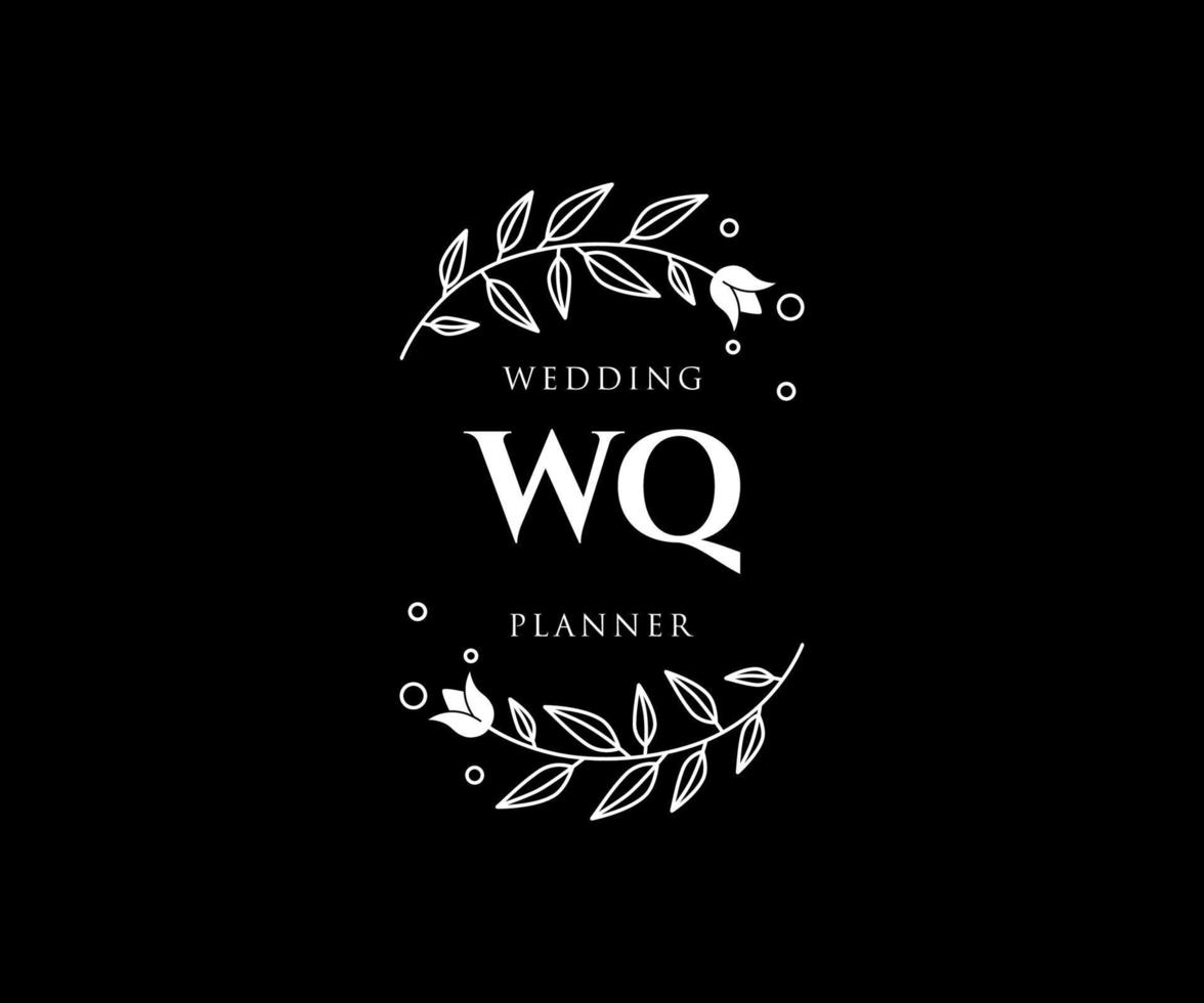 WQ Initials letter Wedding monogram logos collection, hand drawn modern minimalistic and floral templates for Invitation cards, Save the Date, elegant identity for restaurant, boutique, cafe in vector