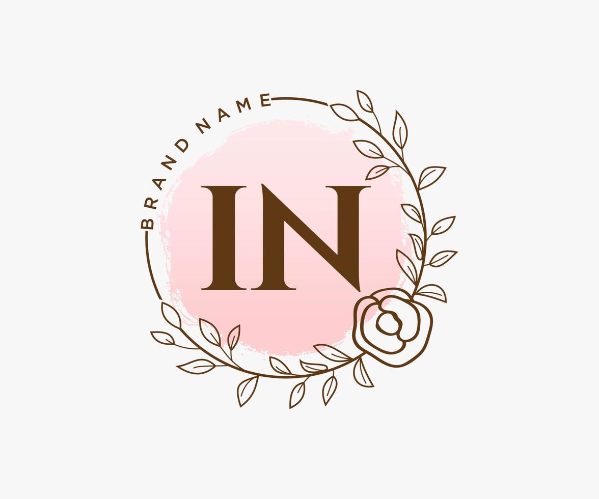 Initial IN feminine logo. Usable for Nature, Salon, Spa, Cosmetic and Beauty Logos. Flat Vector Logo Design Template Element.