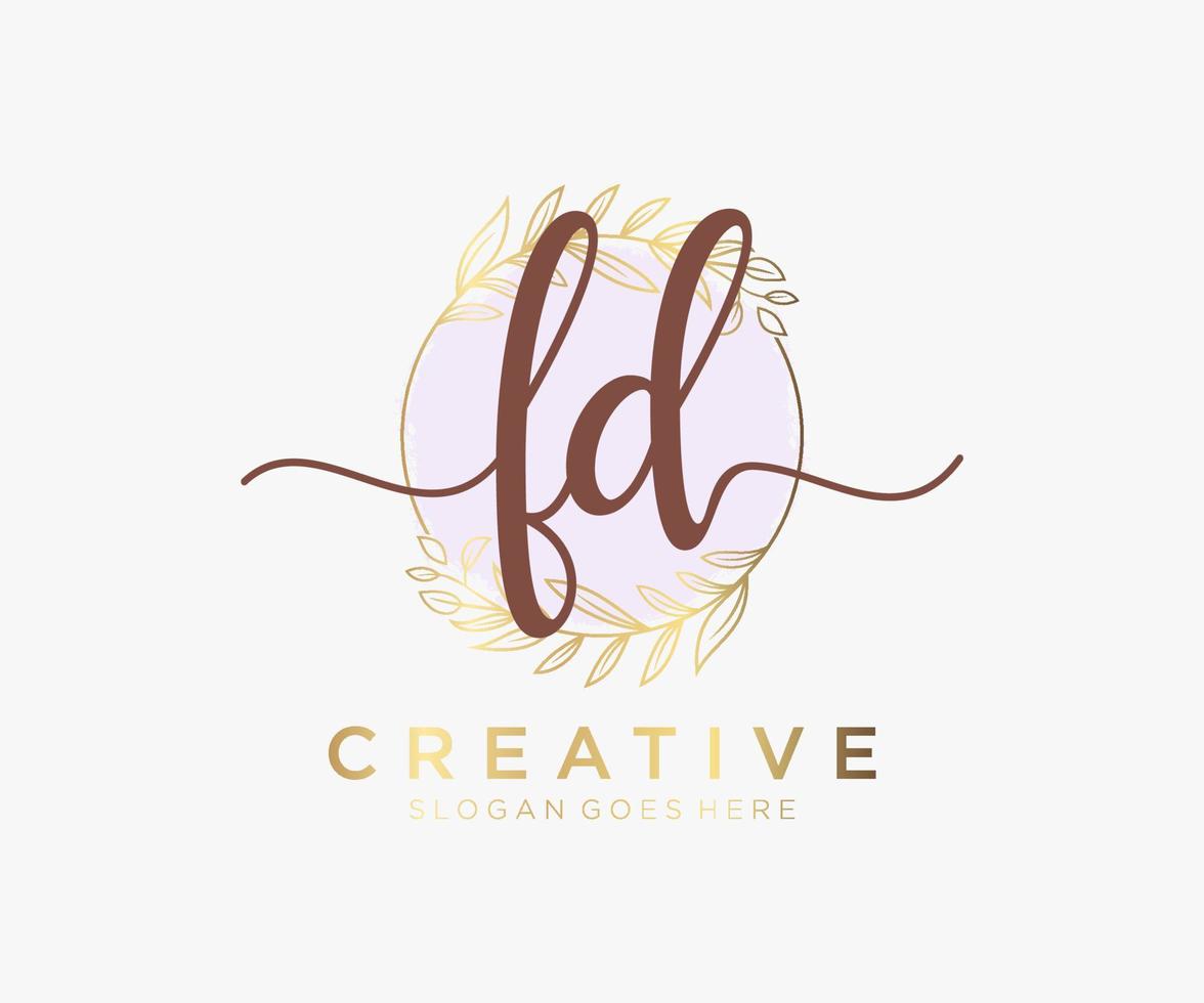 Initial FD feminine logo. Usable for Nature, Salon, Spa, Cosmetic and Beauty Logos. Flat Vector Logo Design Template Element.
