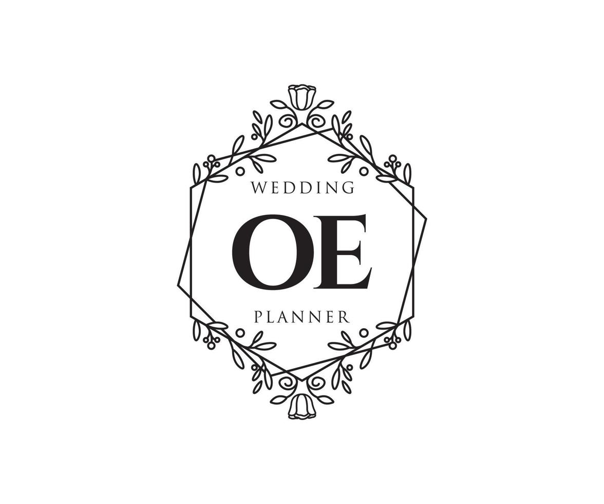 OE Initials letter Wedding monogram logos collection, hand drawn modern minimalistic and floral templates for Invitation cards, Save the Date, elegant identity for restaurant, boutique, cafe in vector