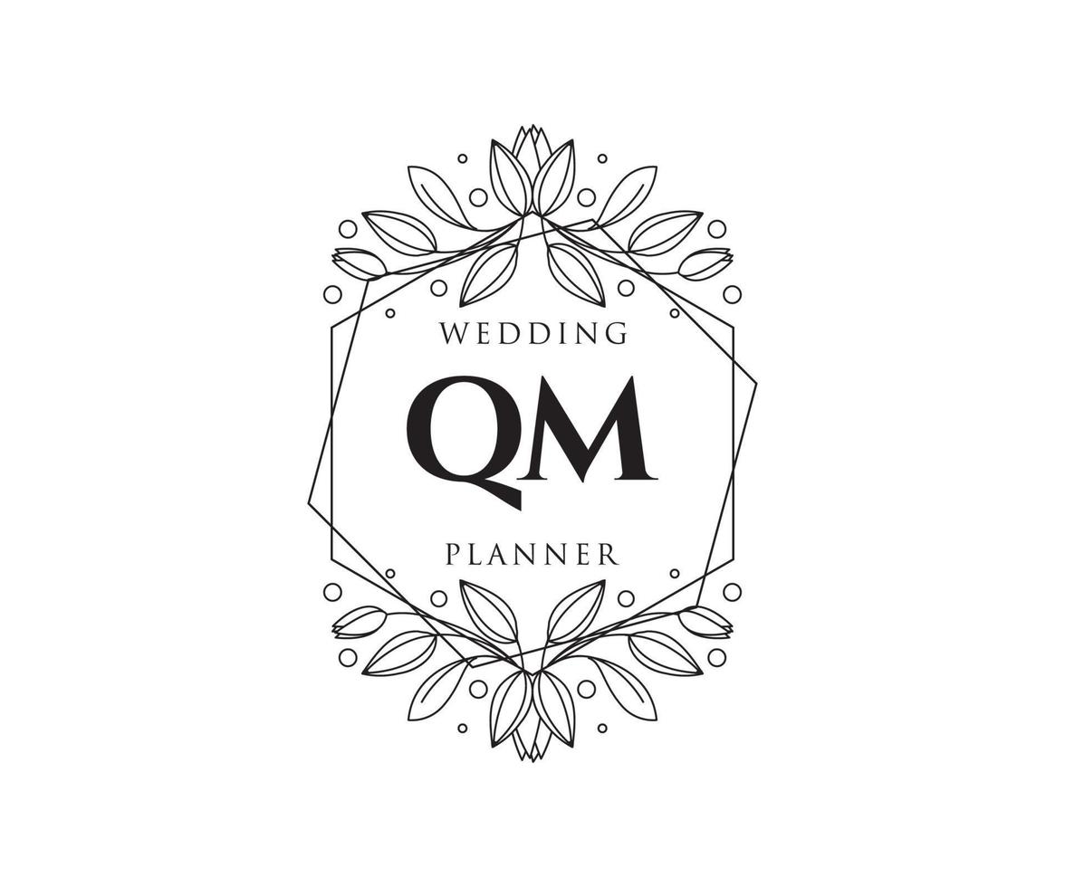 QM Initials letter Wedding monogram logos collection, hand drawn modern minimalistic and floral templates for Invitation cards, Save the Date, elegant identity for restaurant, boutique, cafe in vector