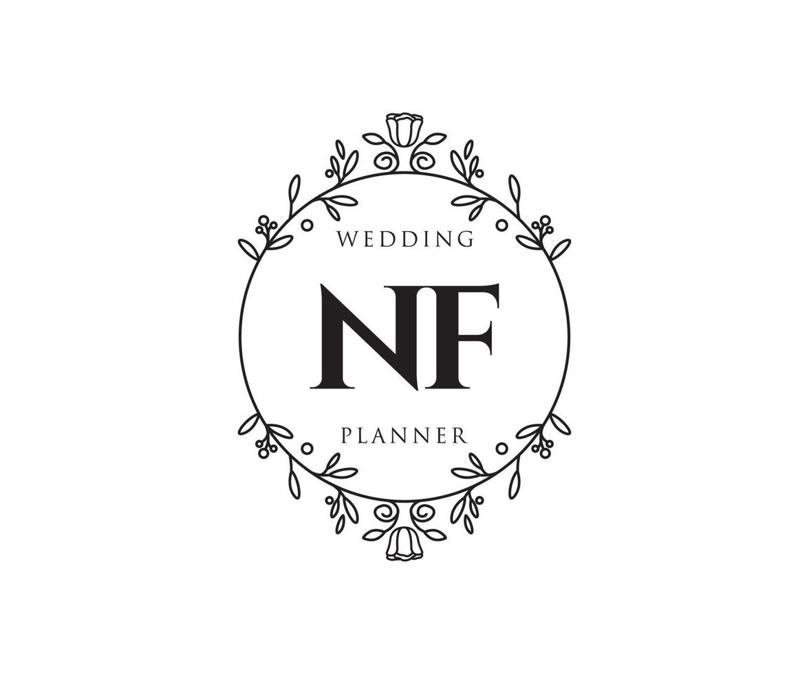 NF Initials letter Wedding monogram logos collection, hand drawn modern minimalistic and floral templates for Invitation cards, Save the Date, elegant identity for restaurant, boutique, cafe in vector
