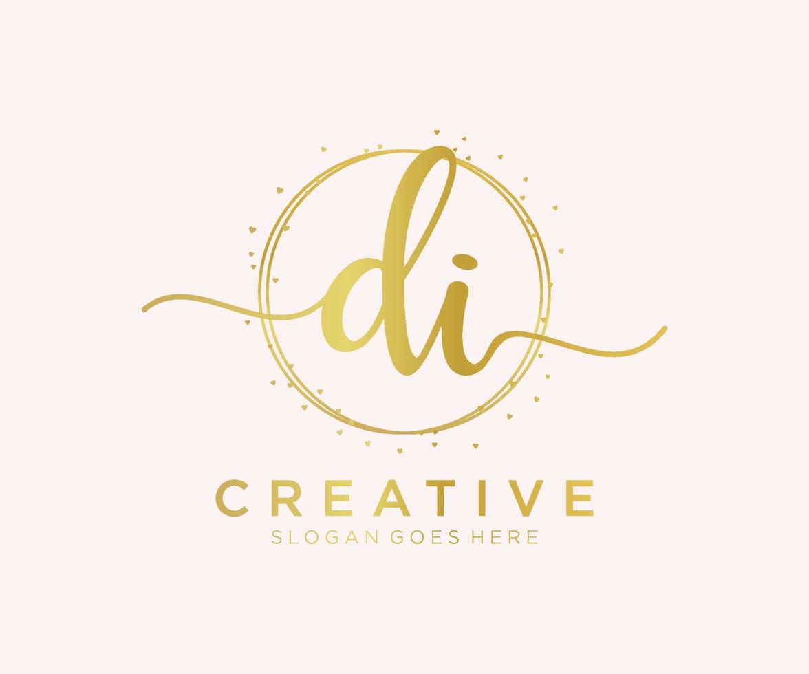 Initial DI feminine logo. Usable for Nature, Salon, Spa, Cosmetic and Beauty Logos. Flat Vector Logo Design Template Element.