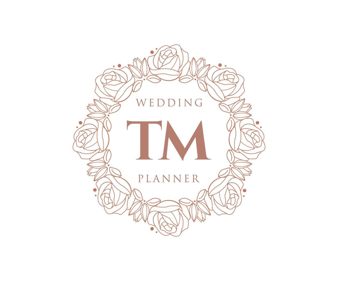 colección de logotipos de monograma de boda con letras iniciales tm, plantillas florales y minimalistas modernas dibujadas a mano para tarjetas de invitación, guardar la fecha, identidad elegante para restaurante, boutique, café en vector