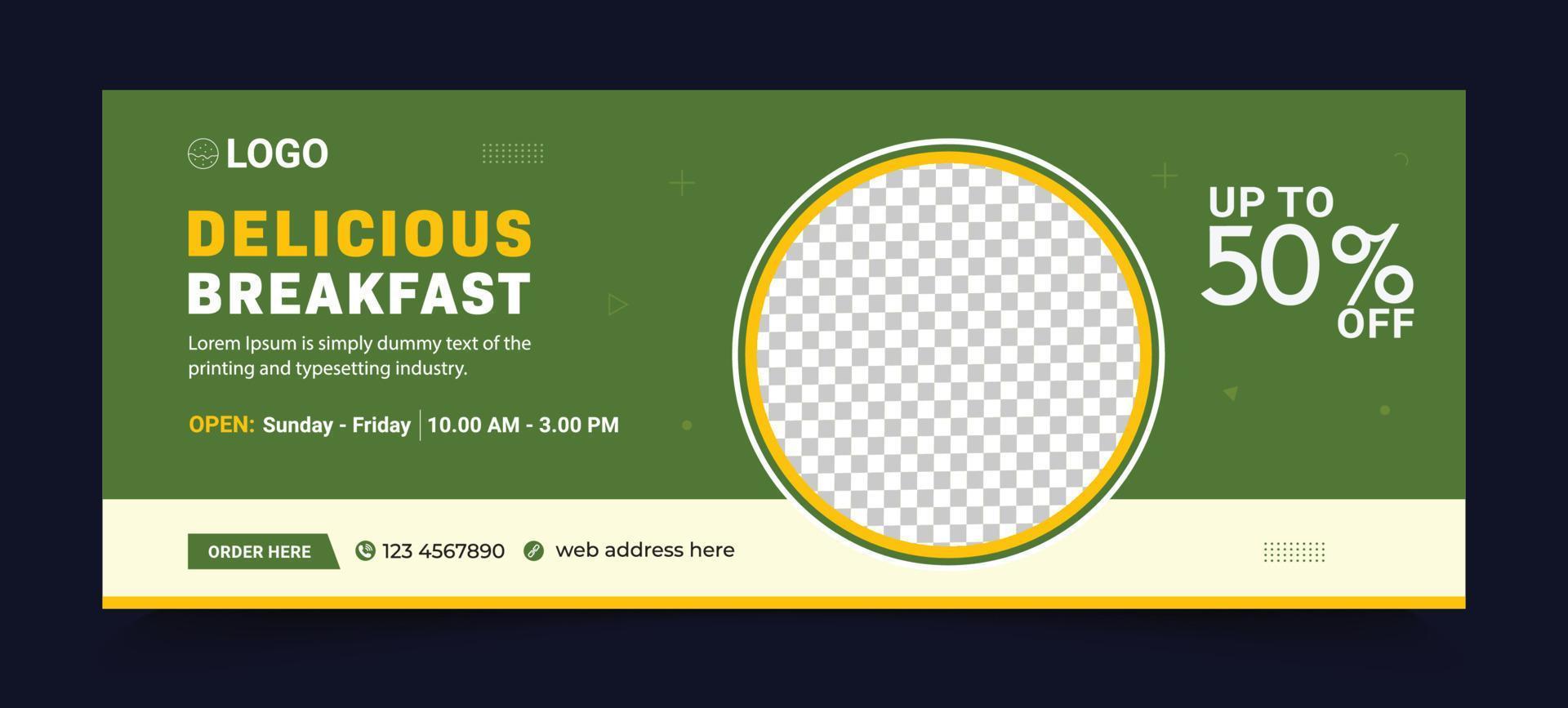 Cover concept for social media food banner design for ads, fast food banner cover design. food cover page timeline vector