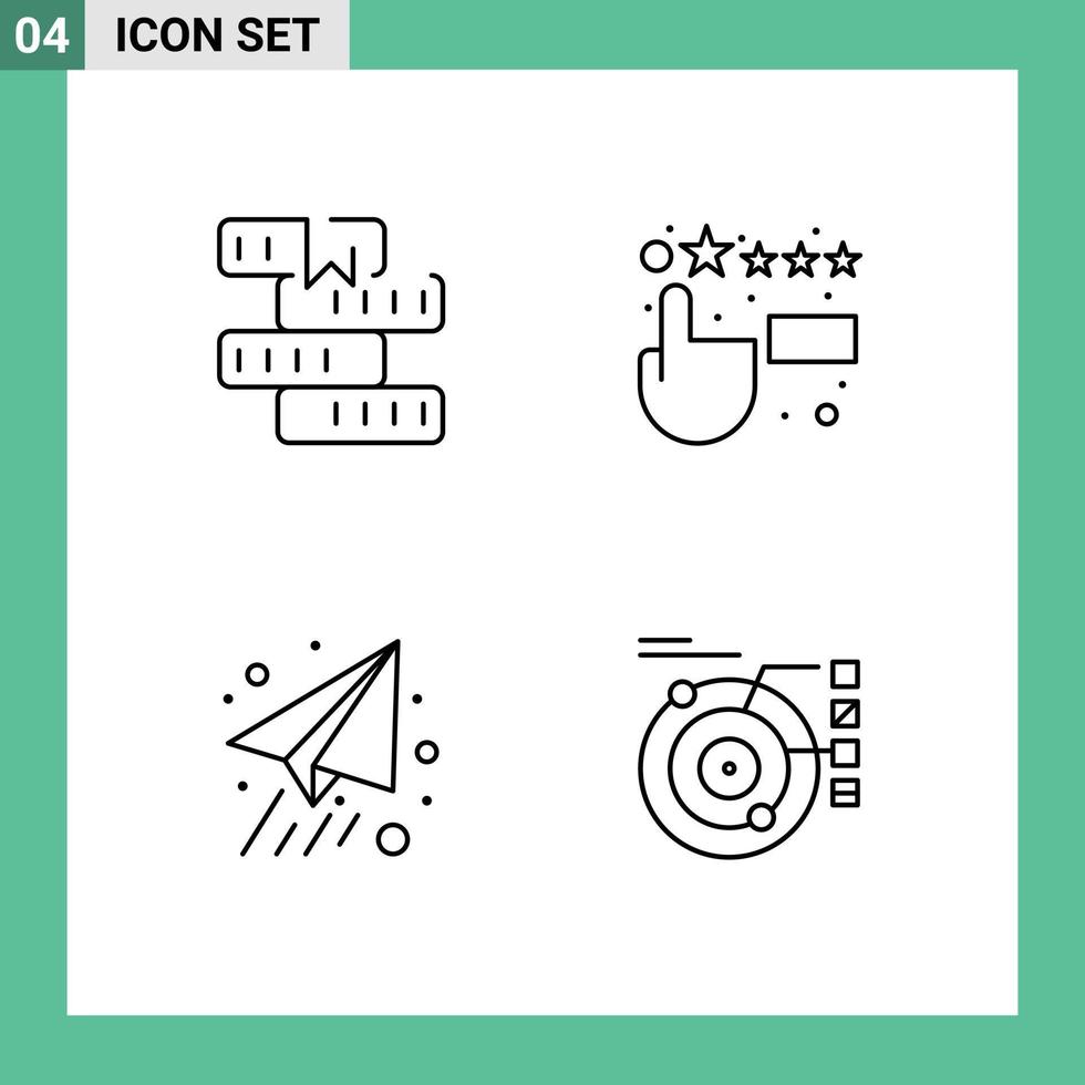 Line Pack of 4 Universal Symbols of book paper plane learning feedback data Editable Vector Design Elements