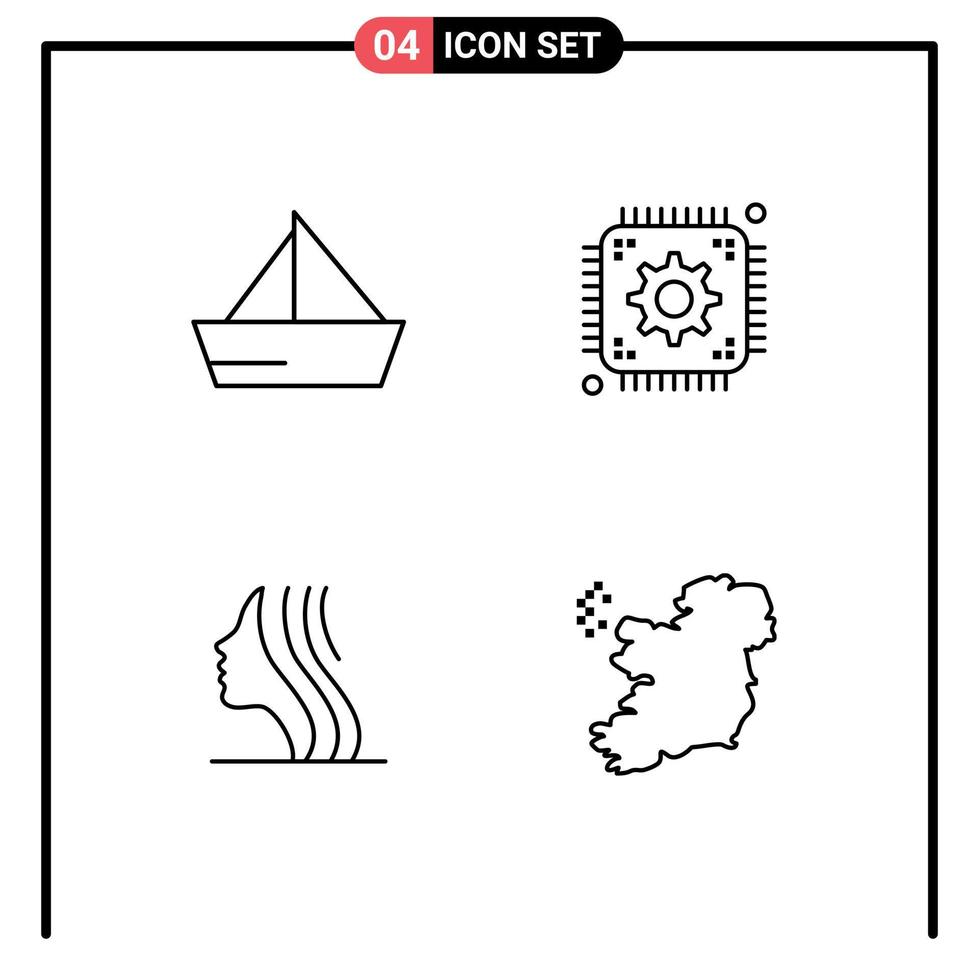 grupo de 4 colores planos de línea de relleno modernos establecidos para vehículos femeninos de barco que configuran elementos de diseño vectorial editables para niñas vector