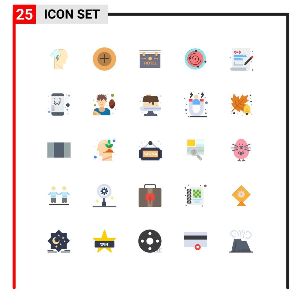Modern Set of 25 Flat Colors Pictograph of programming coding sign health univers Editable Vector Design Elements