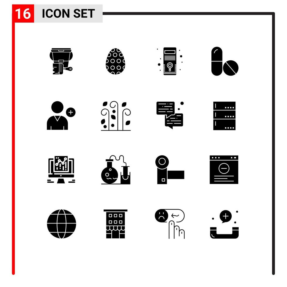 Group of 16 Modern Solid Glyphs Set for user follow computer space medicine Editable Vector Design Elements