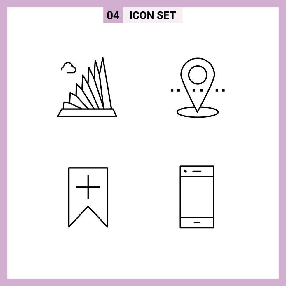Stock Vector Icon Pack of 4 Line Signs and Symbols for building plus landmark pin user Editable Vector Design Elements
