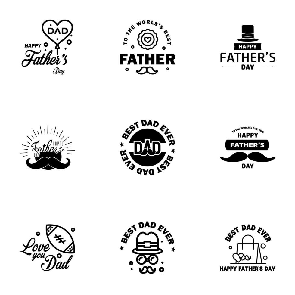 Happy fathers day 9 Black vintage retro type font Illustrator eps10 Editable Vector Design Elements