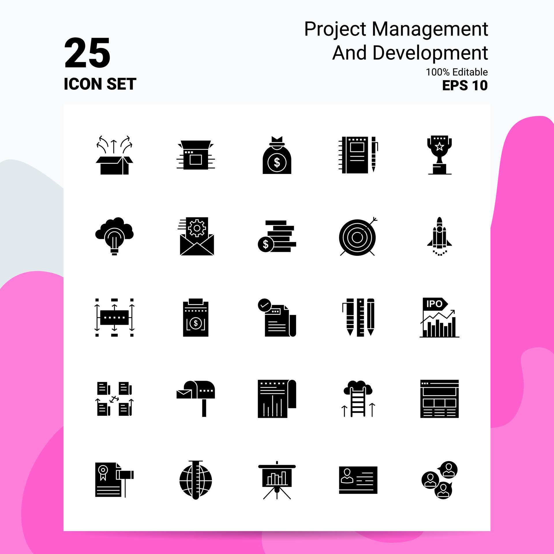 25 Project Management and Development Icon Set 100 Editable EPS 10 ...