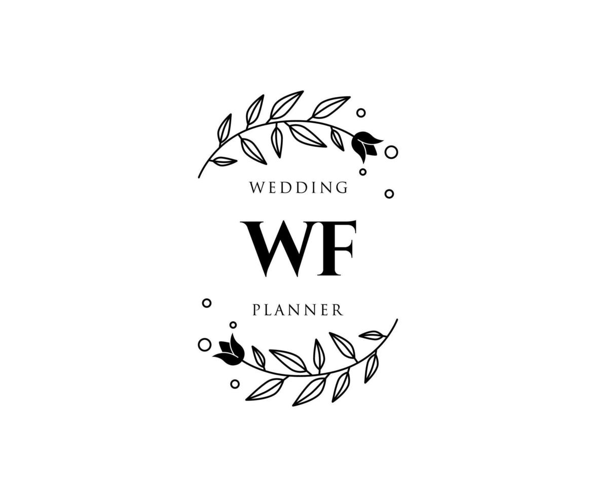 colección de logotipos de monogramas de boda con letras iniciales wf, plantillas florales y minimalistas modernas dibujadas a mano para tarjetas de invitación, guardar la fecha, identidad elegante para restaurante, boutique, café en vectores