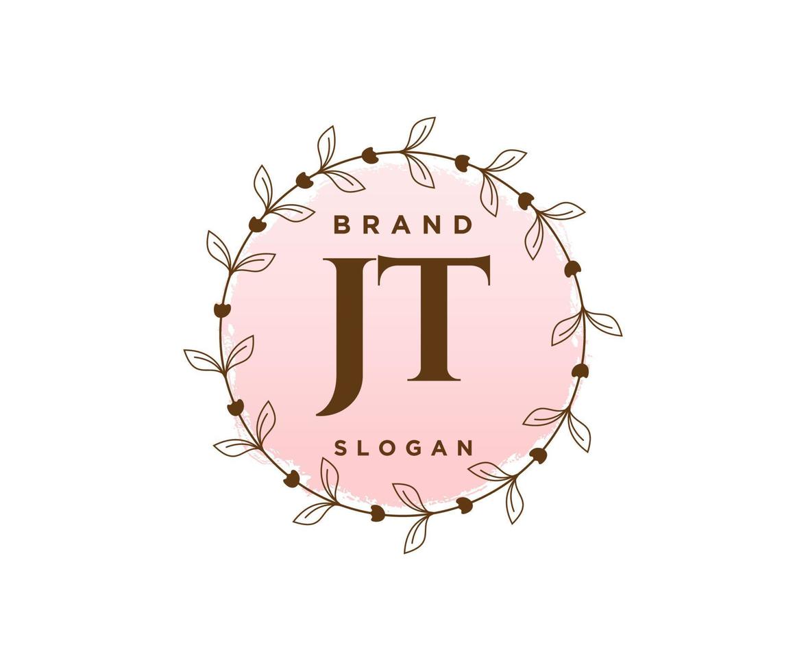 Initial JT feminine logo. Usable for Nature, Salon, Spa, Cosmetic and Beauty Logos. Flat Vector Logo Design Template Element.