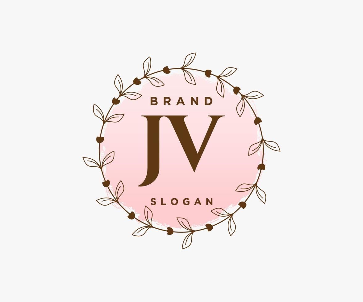 logotipo femenino jv inicial. utilizable para logotipos de naturaleza, salón, spa, cosmética y belleza. elemento de plantilla de diseño de logotipo de vector plano.