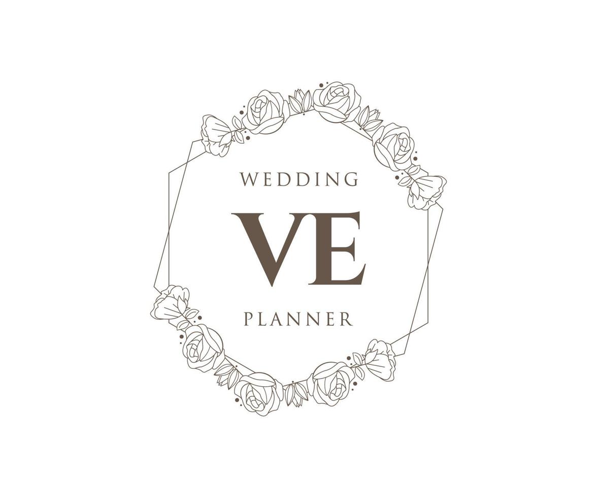 VE Initials letter Wedding monogram logos collection, hand drawn modern minimalistic and floral templates for Invitation cards, Save the Date, elegant identity for restaurant, boutique, cafe in vector
