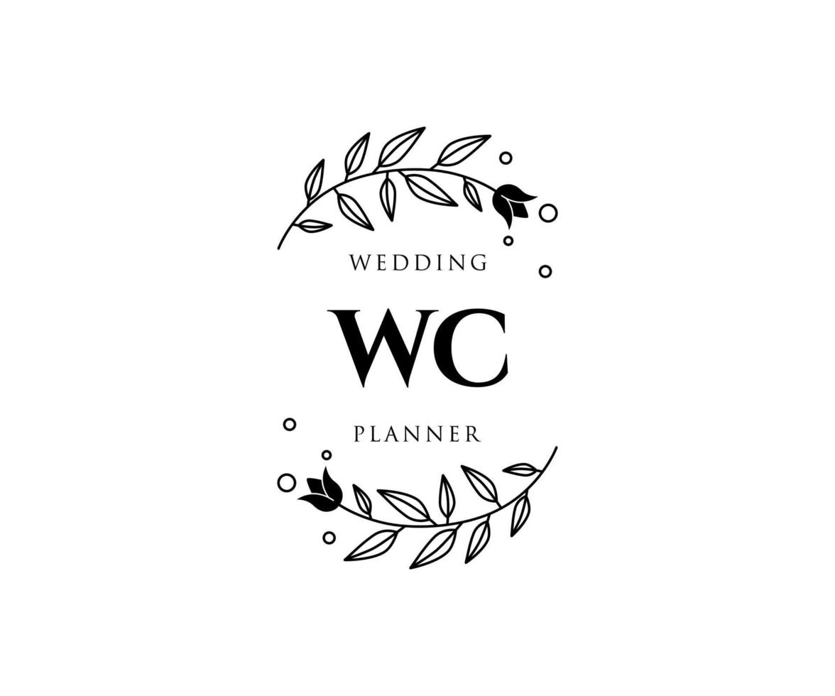 WC Initials letter Wedding monogram logos collection, hand drawn modern minimalistic and floral templates for Invitation cards, Save the Date, elegant identity for restaurant, boutique, cafe in vector