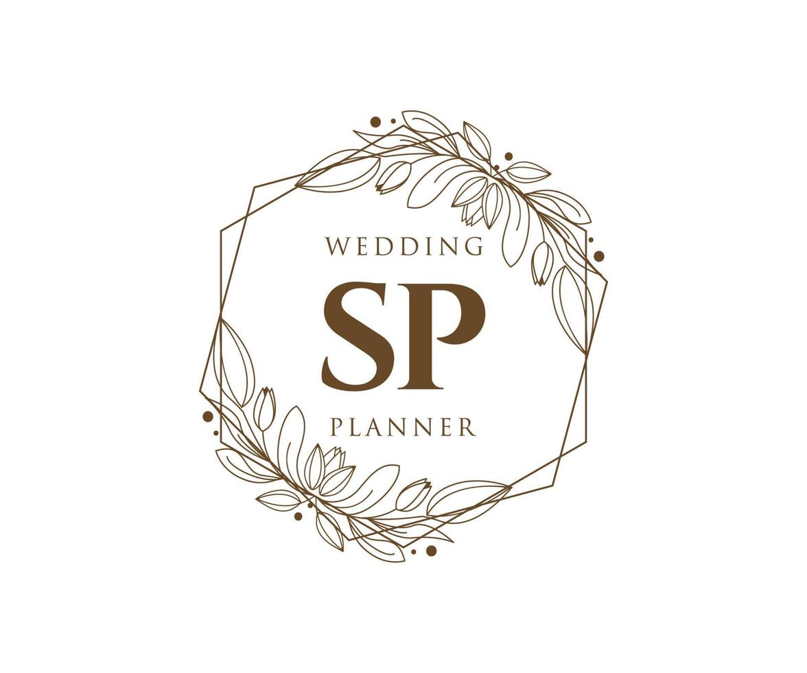 SP Initials letter Wedding monogram logos collection, hand drawn modern minimalistic and floral templates for Invitation cards, Save the Date, elegant identity for restaurant, boutique, cafe in vector