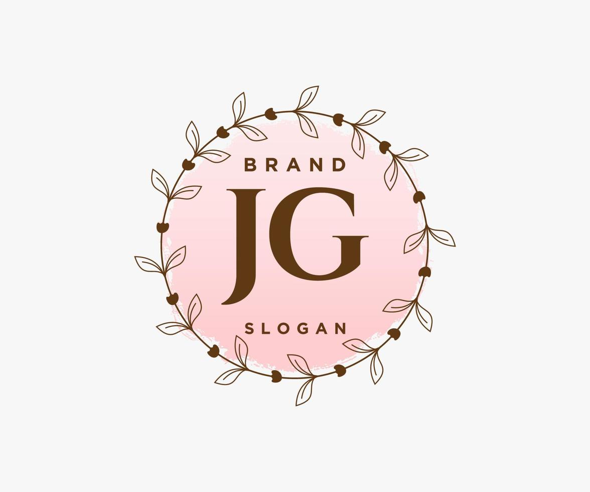 Initial JG feminine logo. Usable for Nature, Salon, Spa, Cosmetic and Beauty Logos. Flat Vector Logo Design Template Element.