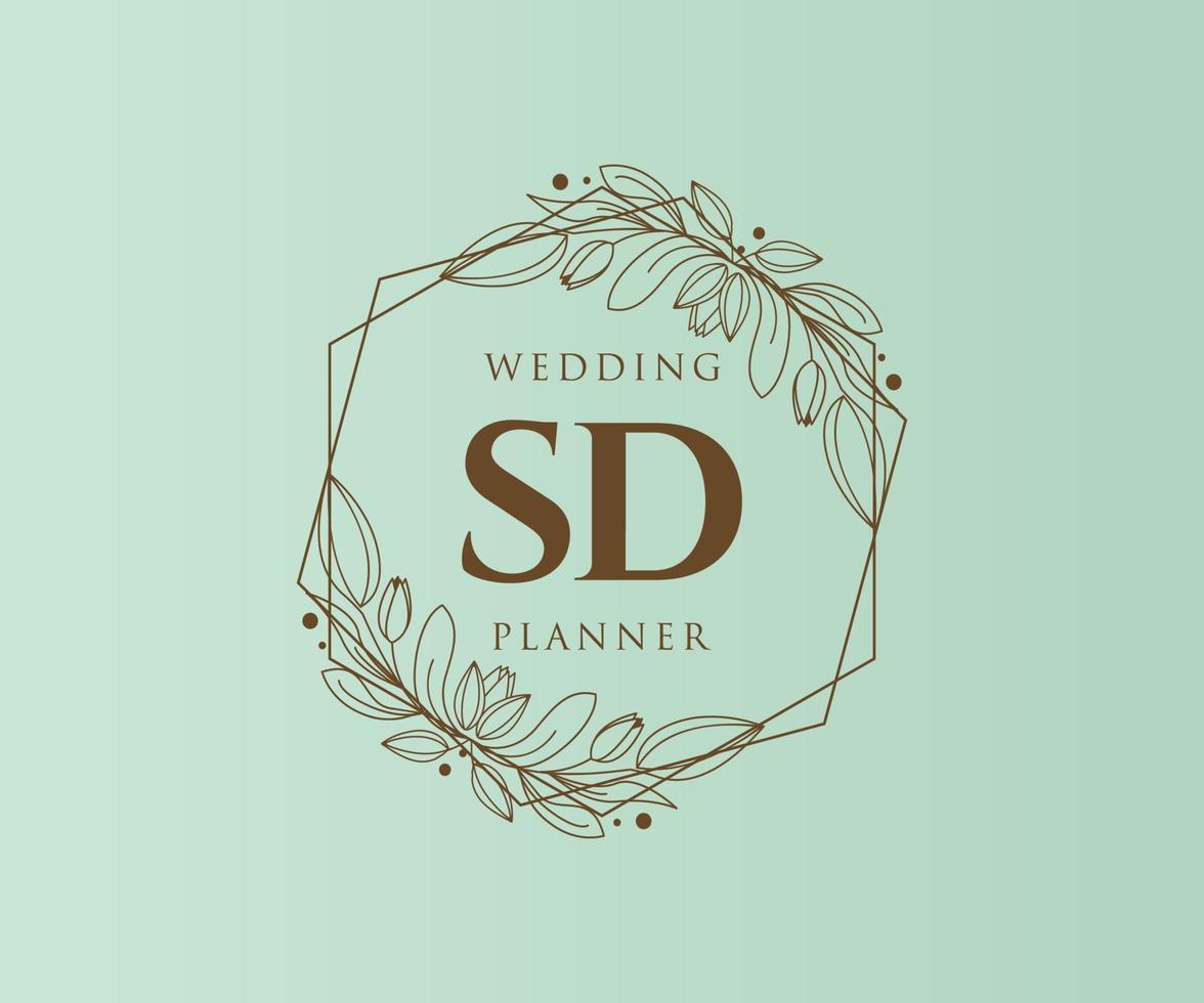 SD Initials letter Wedding monogram logos collection, hand drawn modern minimalistic and floral templates for Invitation cards, Save the Date, elegant identity for restaurant, boutique, cafe in vector
