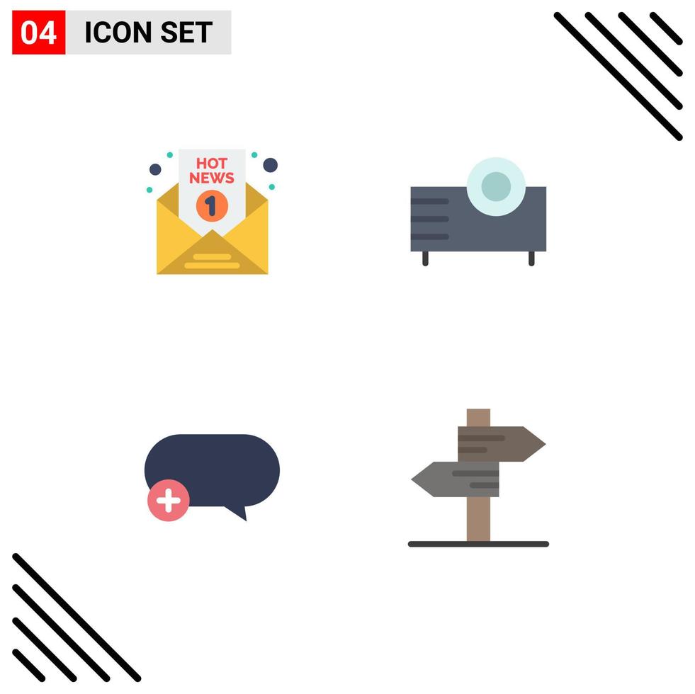 Set of 4 Commercial Flat Icons pack for breaking news technology news electronics comment Editable Vector Design Elements