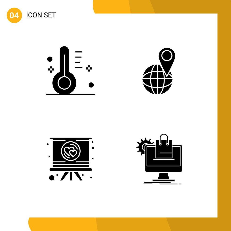 4 Creative Icons Modern Signs and Symbols of cloudy love temperature map romance Editable Vector Design Elements