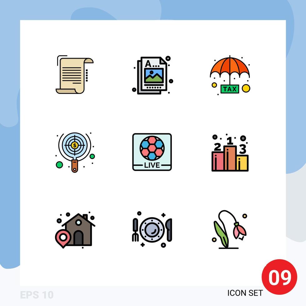 Universal Icon Symbols Group of 9 Modern Filledline Flat Colors of money target image seo protection Editable Vector Design Elements