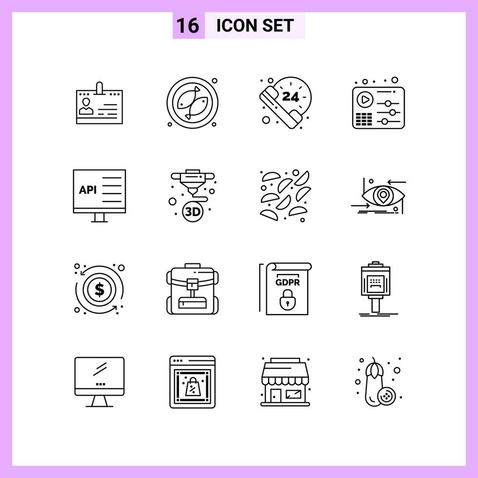 16 Icons in Line Style Outline Symbols on White Background Creative Vector Signs for Web mobile and Print Creative Black Icon vector background
