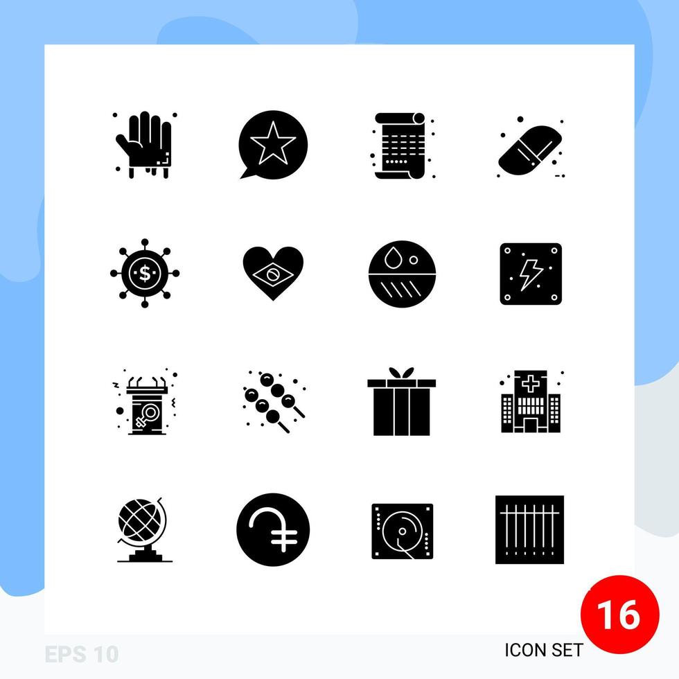 16 User Interface Solid Glyph Pack of modern Signs and Symbols of economics eraser star education paint Editable Vector Design Elements
