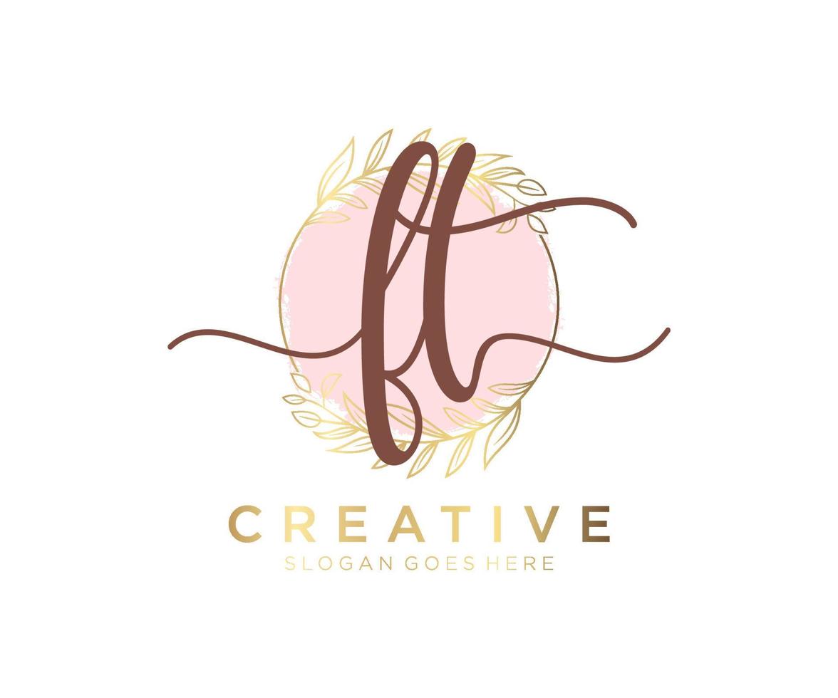 Initial FT feminine logo. Usable for Nature, Salon, Spa, Cosmetic and Beauty Logos. Flat Vector Logo Design Template Element.