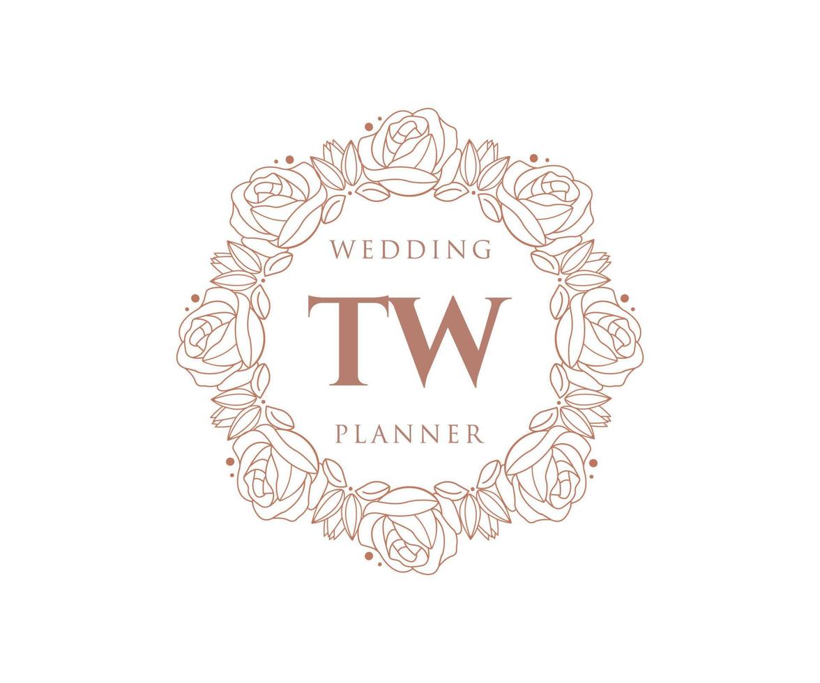 TW Initials letter Wedding monogram logos collection, hand drawn modern minimalistic and floral templates for Invitation cards, Save the Date, elegant identity for restaurant, boutique, cafe in vector