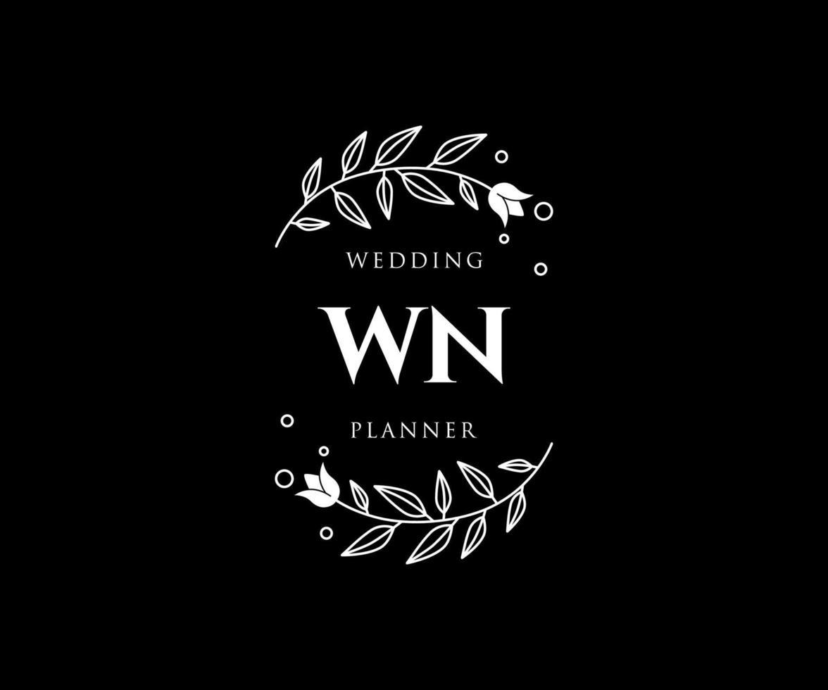 colección de logotipos de monograma de boda con letras iniciales de wn, plantillas florales y minimalistas modernas dibujadas a mano para tarjetas de invitación, guardar la fecha, identidad elegante para restaurante, boutique, café en vector