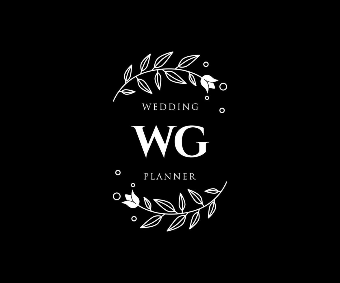 colección de logotipos de monograma de boda con letras iniciales wg, plantillas florales y minimalistas modernas dibujadas a mano para tarjetas de invitación, guardar la fecha, identidad elegante para restaurante, boutique, café en vector